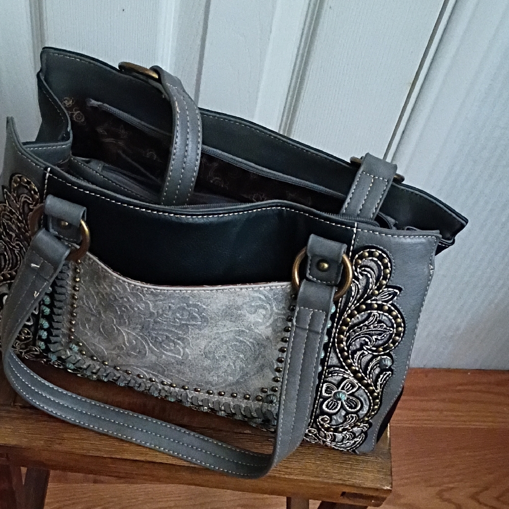 Montana West Gray Embroidered Shoulder Bag